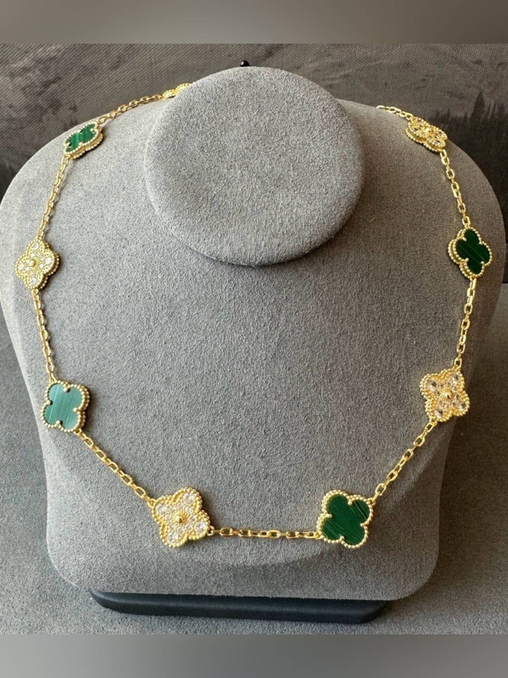 Alhambra Inspired Gold and Green Clover Necklace